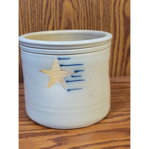 Stoneware Star Cutout Candle Holder By Union City Pottery 5" Tall Beige & Blue H - Picture 7 of 8